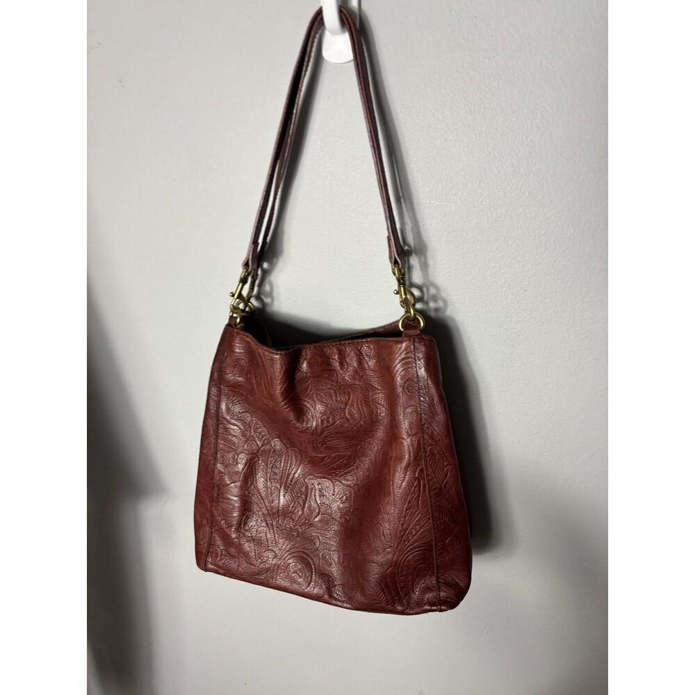 American Leather Co. Austin Cognac Brown Leather Triple Entry Bucket Bag